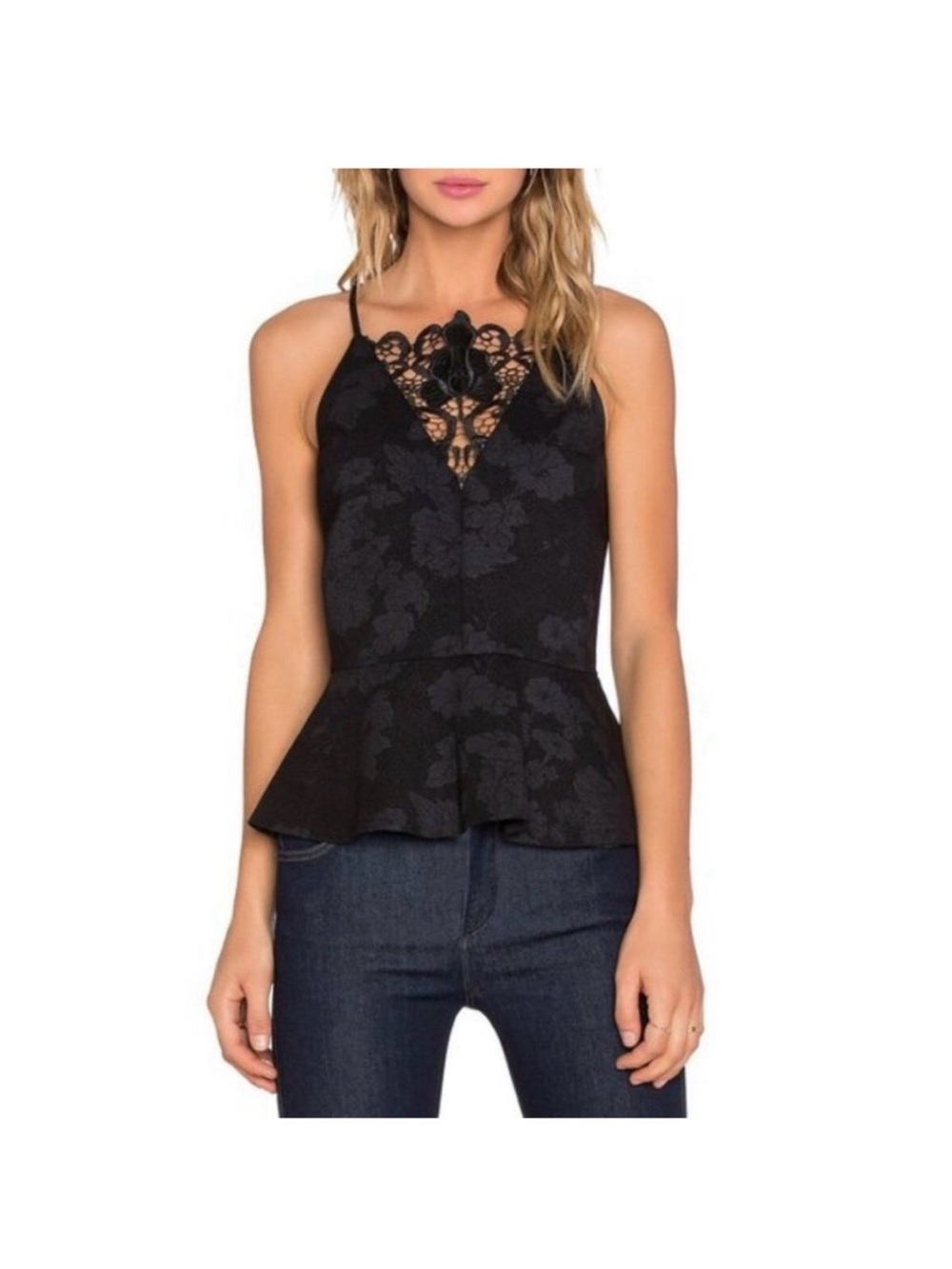 1. State Black Lace-Trim Peplum Camisole Size S